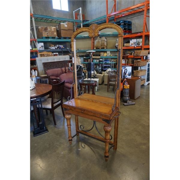 Antique hall mirror table with iron hooks