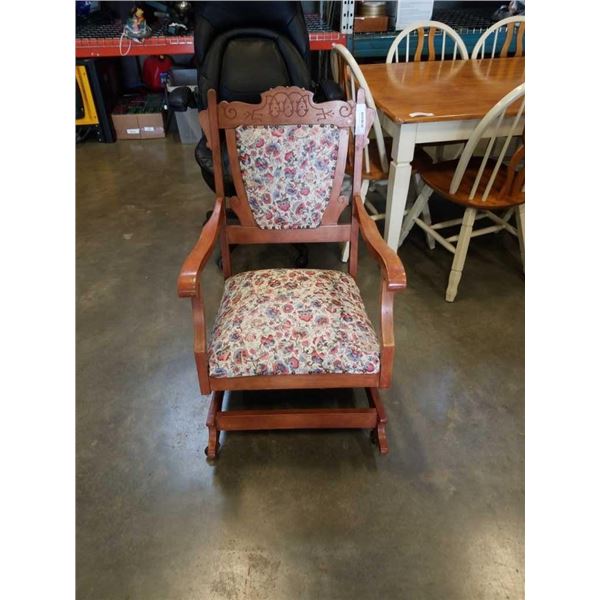 VINTAGE WOOD FRAMED ROLLING ROCKING CHAIR