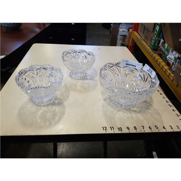 3PC PINWHEEL CUT HEAVY CRYSTAL BOWL BERRY SET