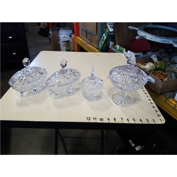 LOT OF CRYSTAL LIDDED DISHES