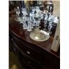 Image 1 : CRYSTAL CAKE TRAY, LARGE SALT AND PEPPERS, CANDLE HOLDERS, AND WINE GLASSES