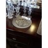 Image 2 : CRYSTAL CAKE TRAY, LARGE SALT AND PEPPERS, CANDLE HOLDERS, AND WINE GLASSES