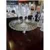 Image 8 : CRYSTAL CAKE TRAY, LARGE SALT AND PEPPERS, CANDLE HOLDERS, AND WINE GLASSES