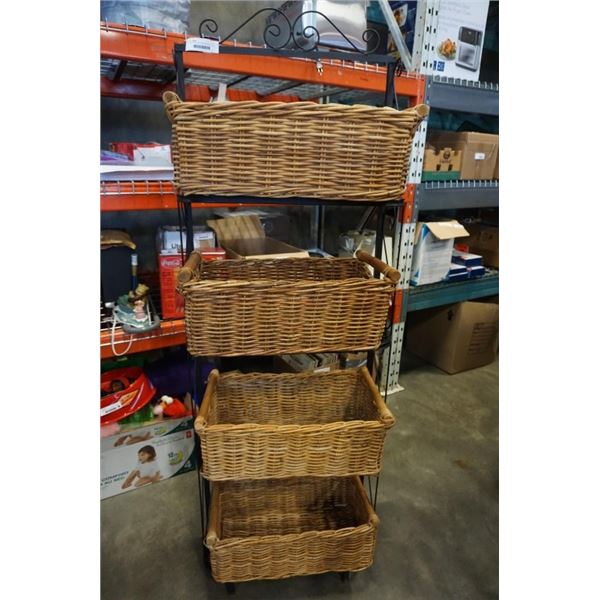 METAL SHELF WITH WICKER BASKETS - 70 INCHES TALL, 2 FEET WIDE