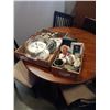 Image 1 : 2 TRAYS OF CHINA, CAKE PLATTERS, FLORALS, COLLECTABLES, BELEEK PICTURE FRAME, STONE JAR