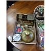 Image 2 : LOT OF VINTAGE COLLECTABLES, BRASS ITEMS, HORSE MEDALLIONS, SCALE, SHIPS DECANTER, LIGHTERS