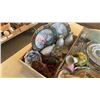 Image 1 : 2 TRAYS OF CHINA PLATES, VASES, GLASS GRAPES