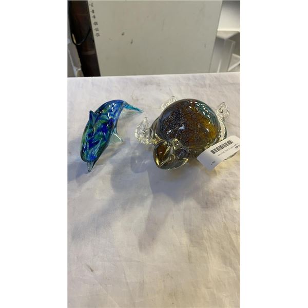 ART GLASS TURTLE AND DOLPHIN