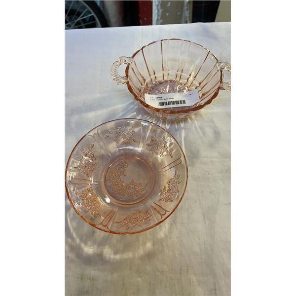 2 pink depression glass bowls