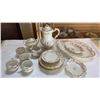 Image 1 : RAWO AND DOTTER ELITE WORKS LIMOGES CHINA TEAPOT, CREAM AND SUGAR, PLATTER AND CUPS AND SAUCERS