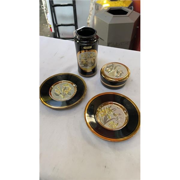 4 PIECES OF CHOKIN JAPANESE 24K GOLD PORCELAIN PIECES