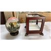 Image 1 : BEVELLED GLASS DISPLAY CASE AND OSTRICH EGG ART