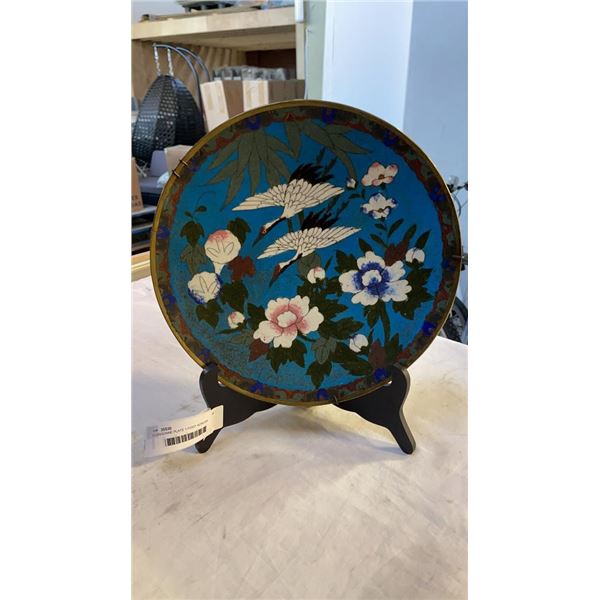 ANTIQUE CLOISONNE PLATE 1 FOOT ACROSS