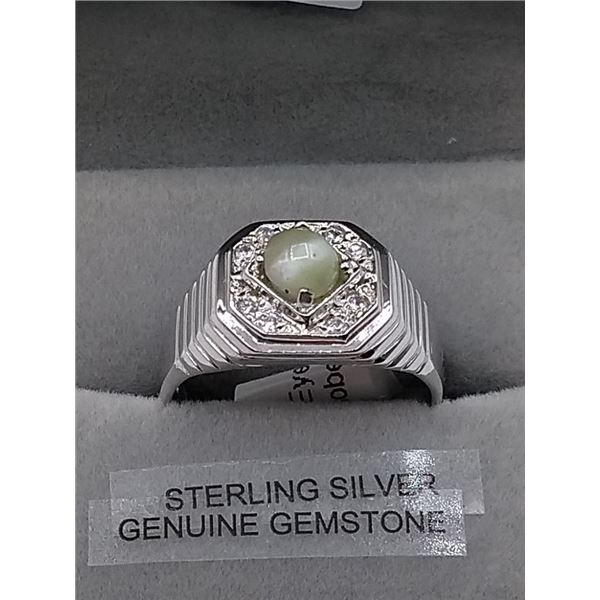 Sterling Silver Genuine Cat's Eye & Cubic Zirconia Ring