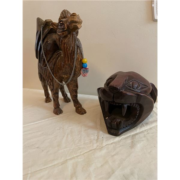 2 Carved wooden animals