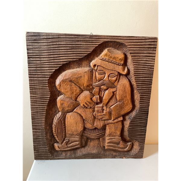 Man Drinking Wood Carving