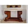 Image 1 : WALNUT ENTRY TABLE W/FAUX MARBLE TOP (54" W X 38 1/2" H X 24" D)