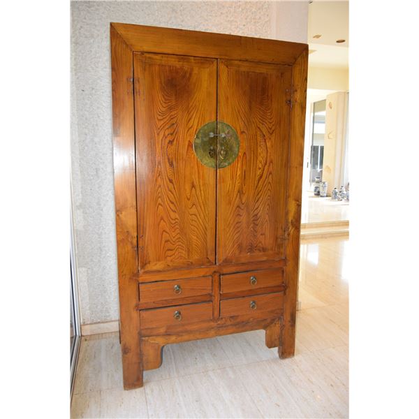 LARGE ELM WOOD ARMOIRE W/2 DOORS & 6 DRAWERS (47" W X 7' H X 22 1/2" D)