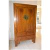 Image 1 : LARGE ELM WOOD ARMOIRE W/2 DOORS & 6 DRAWERS (47" W X 7' H X 22 1/2" D)