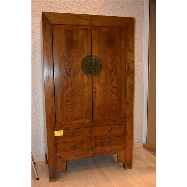 LARGE ELM WOOD ARMOIRE W/2 DOORS & 6 DRAWERS (47" W X 7' H X 22 1/2" D)