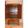 Image 2 : LARGE ELM WOOD ARMOIRE W/2 DOORS & 6 DRAWERS (47" W X 7' H X 22 1/2" D)