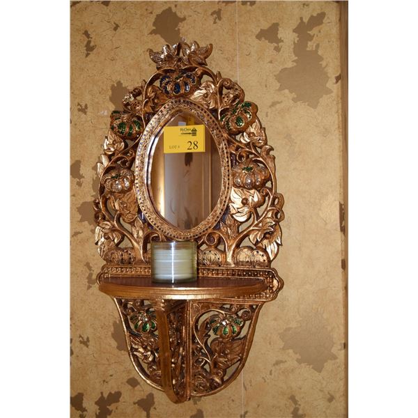 INDONESIAN GILT WALL MIRROR W/SHELF (18 1/2" W X 34" H)