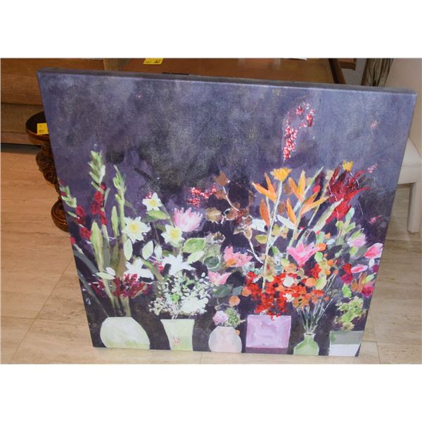 UNFRAMED ACRYLIC ON CANVAS, "FLOWERS"; SIGNED CHARLOTTE HARDY (35 1/2" W X 35 1/2" H)