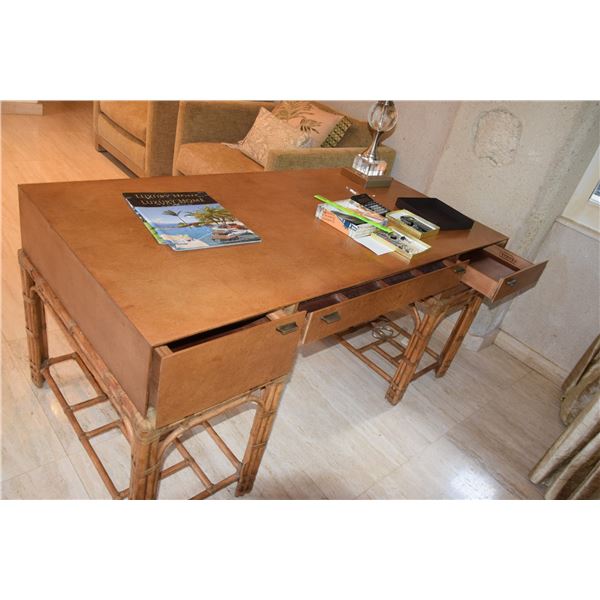 HENREDON BAMBOO & WOOD DESK W/3 DRAWERS (30" D X 60" L)