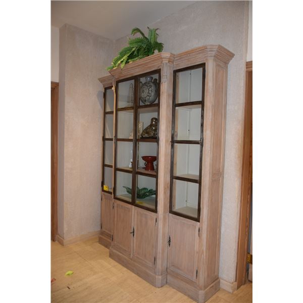 GLASS & WOOD DISPLAY CASE (3 SECTIONS) (68" W X 90" H)