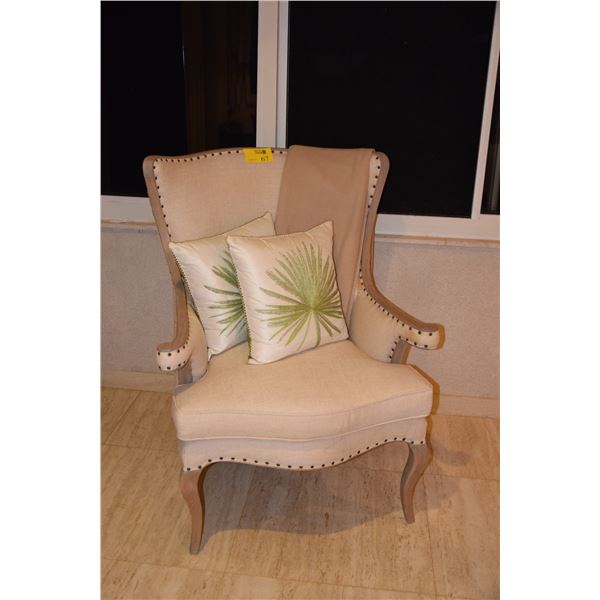 UPHOLSTERED WINGBACK ARM CHAIR (33" W X 43 1/2"H) (MATCHES LOT 175)