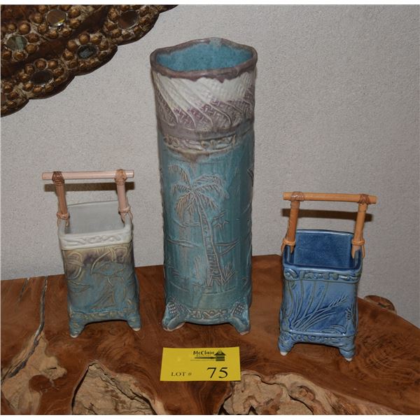 CERAMIC VASES; SIGNED (8 1/2" H, 9 1/2" H & 15 " H) (3 PCS)