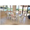 Image 1 : WOOD DINING TABLE W/6 UPHOLSTERED CHAIRS W/ONE LEAF