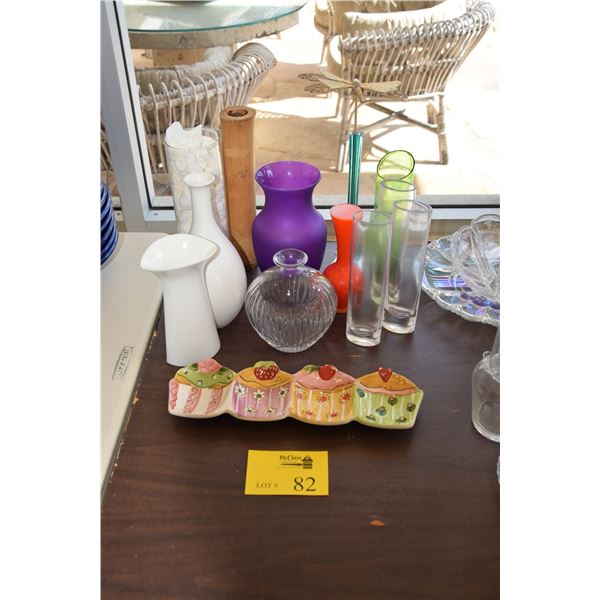 COLLECTION OF VASES & CERAMIC CUPCAKE DISH (13 PCS)