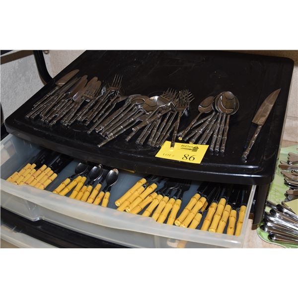 BAMBOO STYLE FLATWARE, 2 STYLES (87 TOTAL PCS)