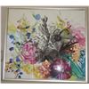 Image 1 : LARGE FRAMED MIXED MEDIA, "FLORAL"; SIGNED (58" W X 63 1/2" H)
