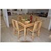 Image 1 : RATTAN TABLE W/GLASS TOP & 4 SIDE CHAIRS (39" X 39" X 32" H)