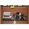 Image 1 : COLLECTION BOOKS, BOOK ENDS, DOLPHIN STATUE & REVERSE PAINTED GLASS SPHERE