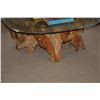 Image 2 : NATURAL WOOD TABLE BASE W/BEVELED GLASS TOP (48" X 48" & 38" D X 18" H)