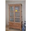 Image 1 : CARVED WOOD & GLASS DISPLAY CASE W/2 DRAWERS (3' W X 66" H)