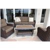 Image 1 : WOVEN SOFA (6' X 3') W/SUNBRELLA COVERED CUSHIONS, 2 GLIDER ARM CHAIRS & TABLE (4 PCS)