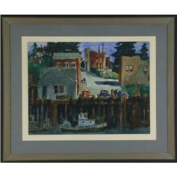 WATERCOLOR PERRY ACKER NORTHWEST TOWN SCENE