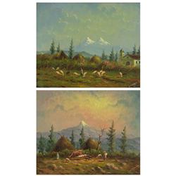 TWO OIL PAINTINGS HECTOR MANCAYO ECUADOR SCENES