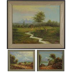 THREE OIL PAINTINGS HECTOR MONCAYO ECUADOR SCENES