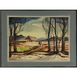 WATERCOLOR ARNE R. JENSEN WA RURAL LANDSCAPE