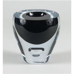 HEAVY CASED CLEAR ART GLASS VASE