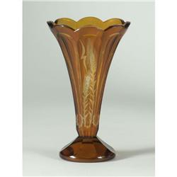 CZECH AMBER CUT-TO-CLEAR GLASS VASE