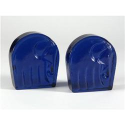 BLENKO BLUE GLASS ELEPHANT BOOK ENDS