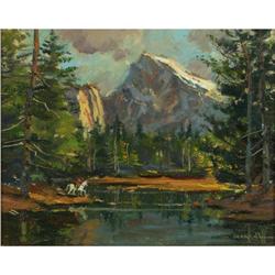 OIL PAINTING WAYNE BEAM MORRELL COWBOY MOUNTAINS