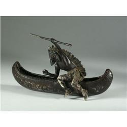 BRONZE COLD PAINTED CARL KAUBA INDIAN IN CANOE