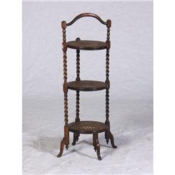 CIRCAV 1900 OAK AND CANE THREE TIER STAND